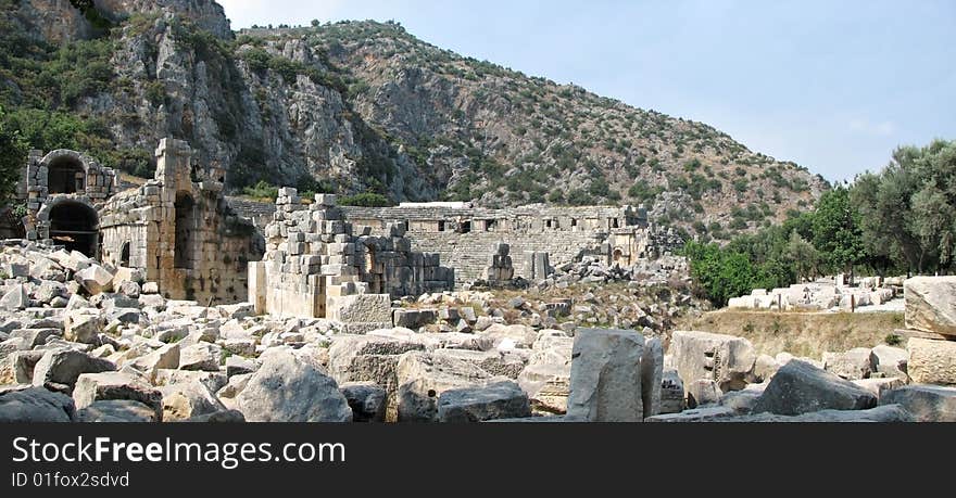 Ancient theater ruins in Myra, Turkey