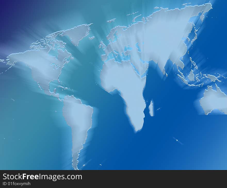 A map of the world with glowing effect in blue. A map of the world with glowing effect in blue