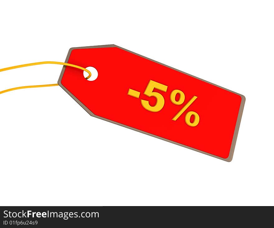 3d illustration of red ticket with five percent discount