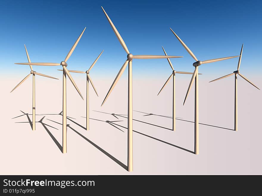 Isolated turbines under a bright morning light. Isolated turbines under a bright morning light