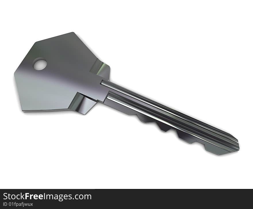 3d illustration of metal key isolated over white background