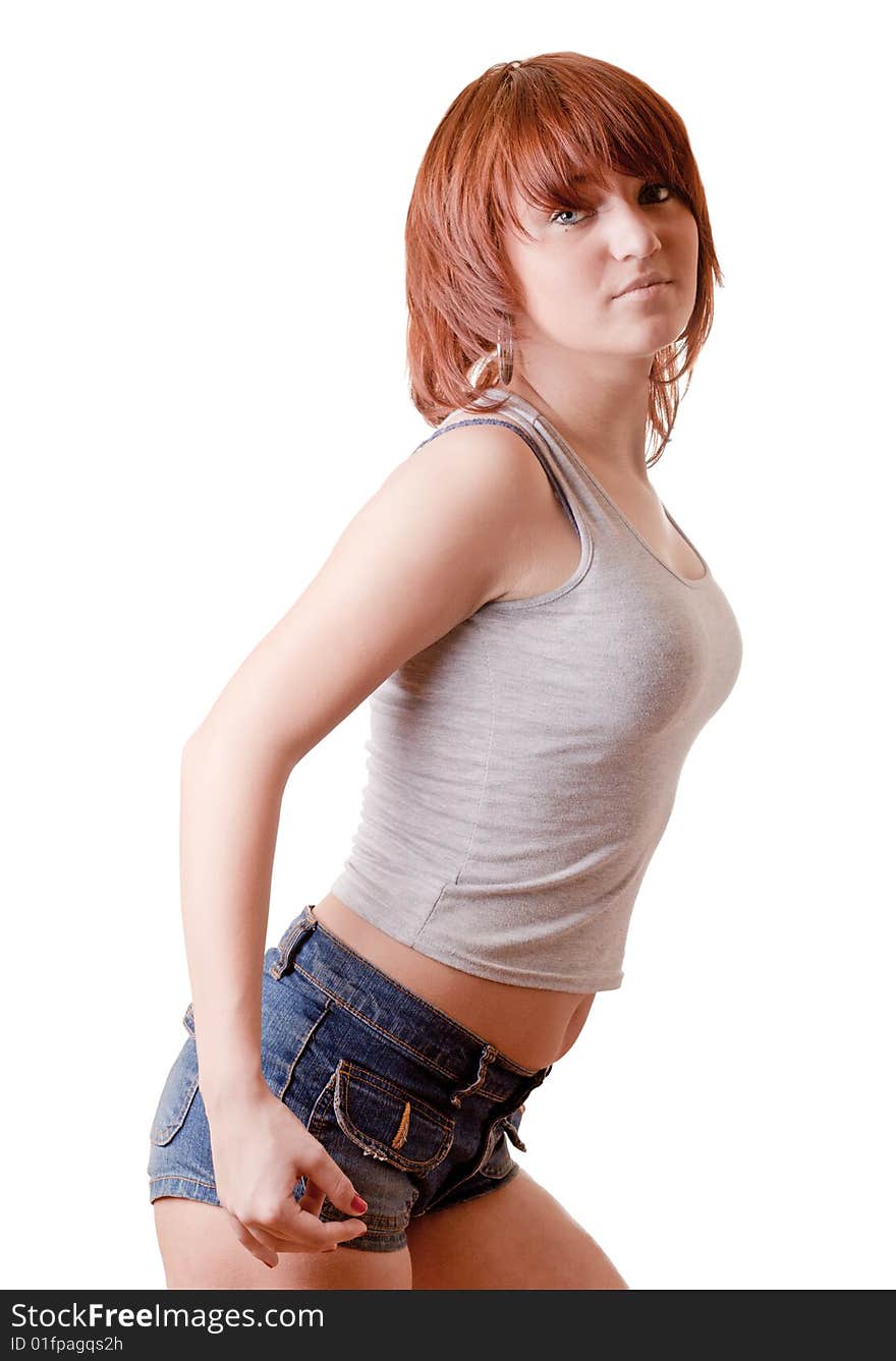 Young sexual girl on white background