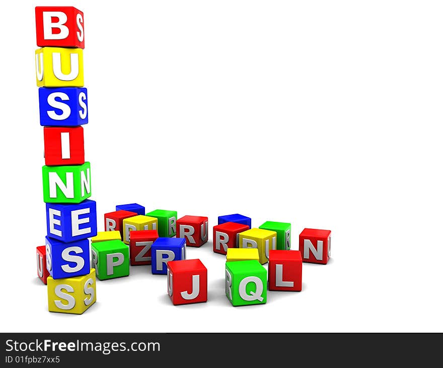 Abstract 3d illustration of text 'business' built from colorful cubes. Abstract 3d illustration of text 'business' built from colorful cubes