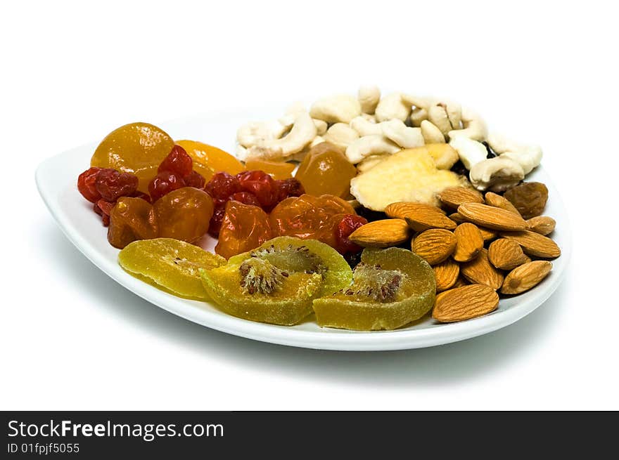 Dried fruits and nuts in plate