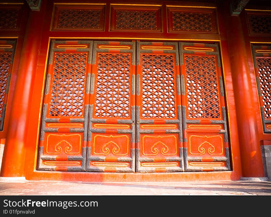 Antique chinese stylish door in the forbidden city