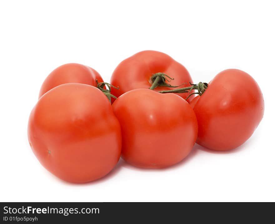 Red tomato on white background