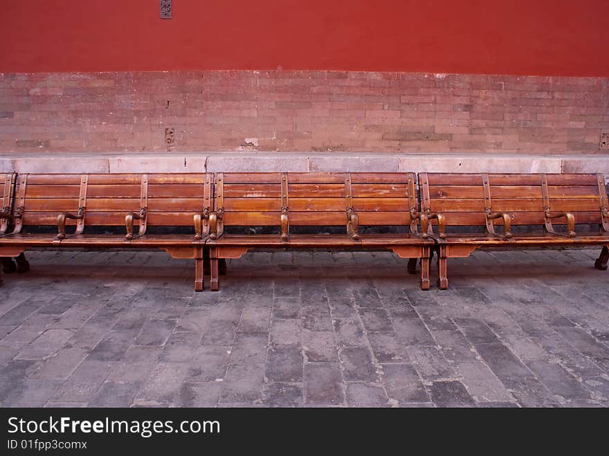 Long wooden bench