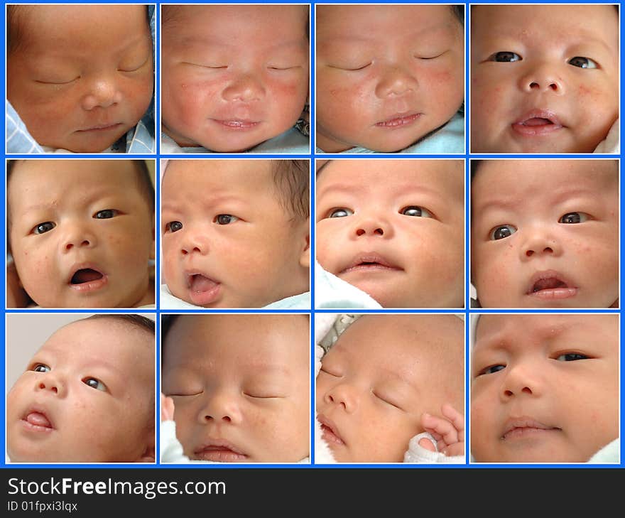 A combined chinese baby face photo.