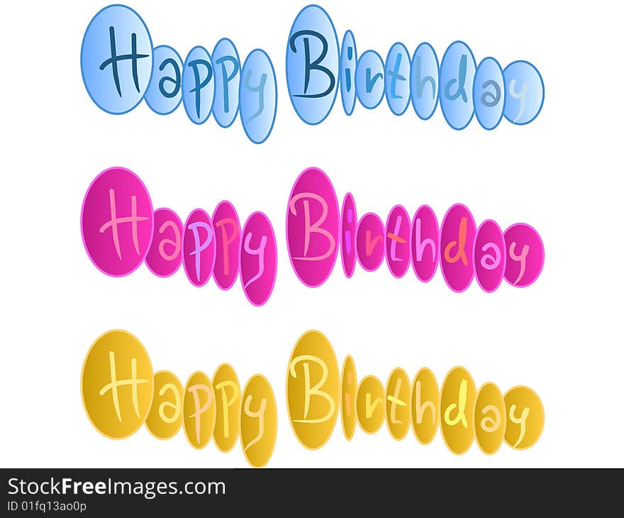 Three color versions of text Happy Birthday with ellipses. Three color versions of text Happy Birthday with ellipses.