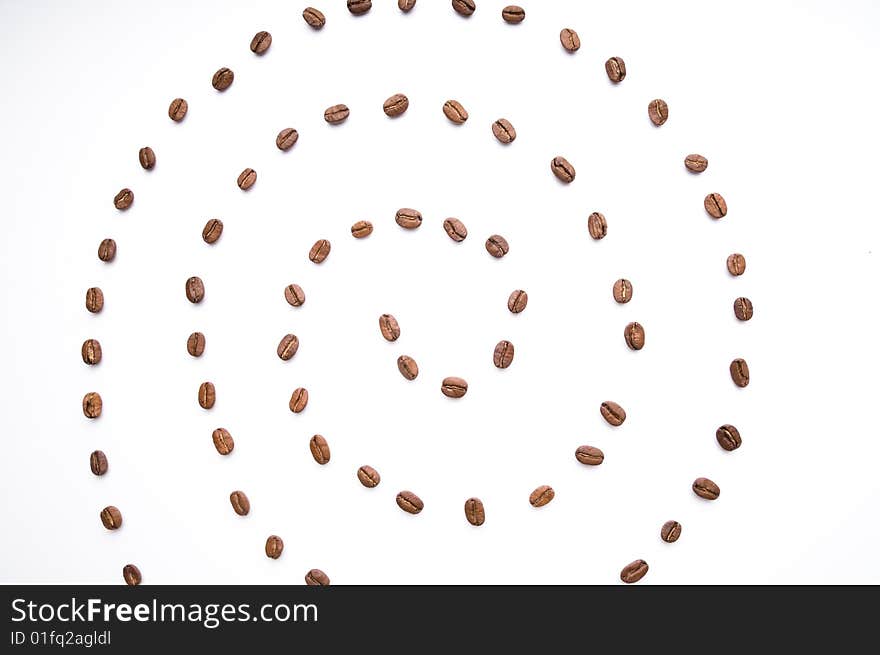 The spiral made of coffee grains