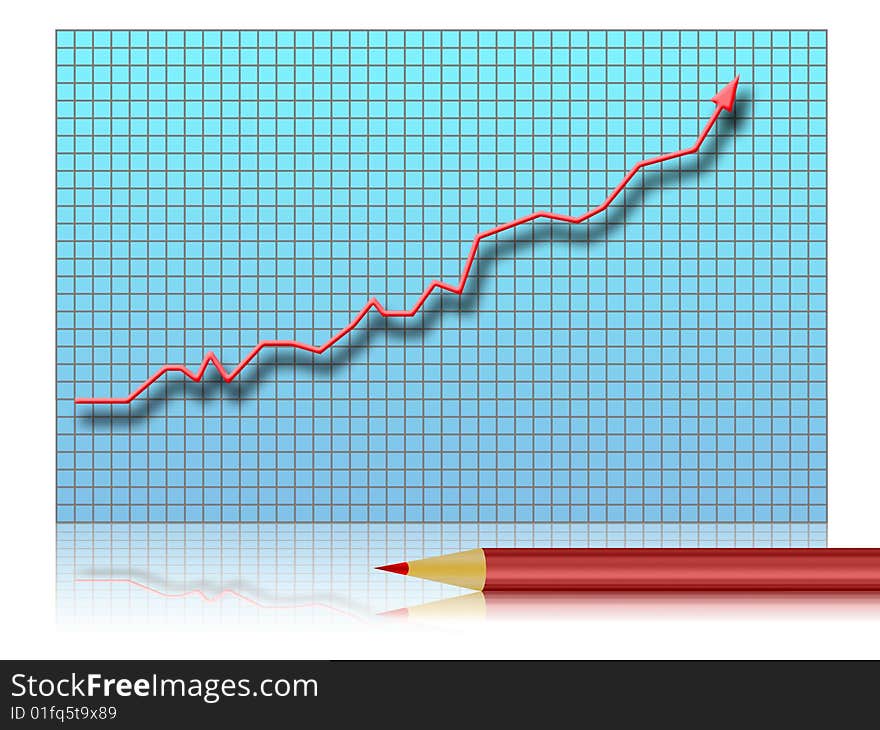 Illustration of a graph of growth with pencil. Illustration of a graph of growth with pencil