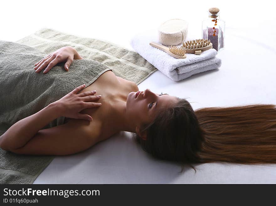 Beautyful girl with towel white. Beautyful girl with towel white