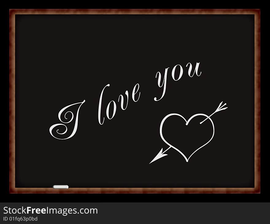 Black chalkboard with heart with arrow. Black chalkboard with heart with arrow