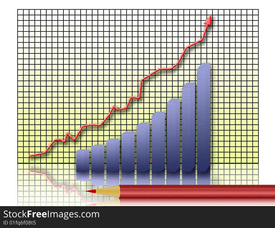 Illustration of a graph of growth with pencil. Illustration of a graph of growth with pencil