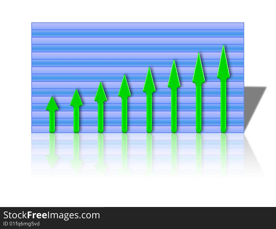 Graph of profits on the increase. illustration on white reflective background. Graph of profits on the increase. illustration on white reflective background