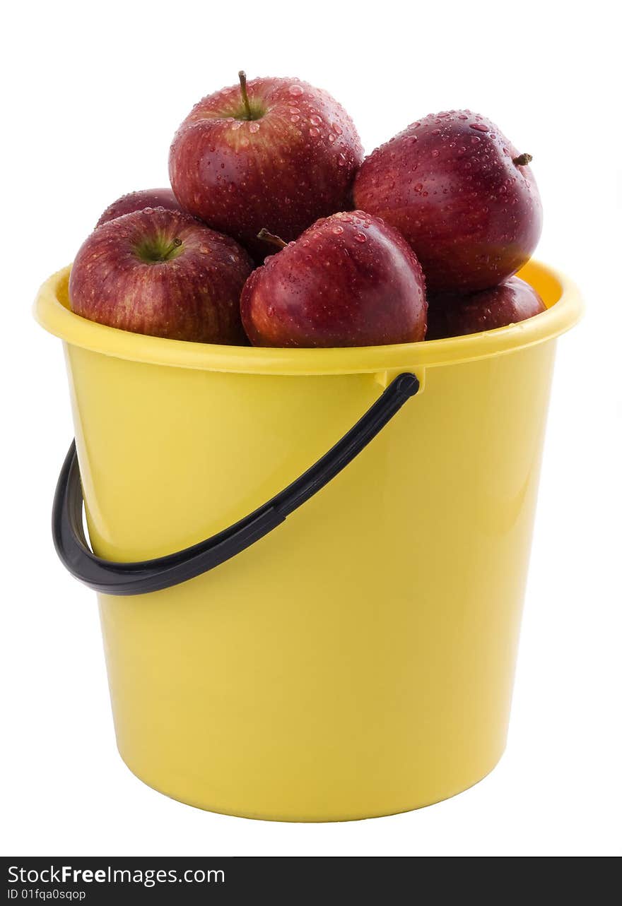 Red Apples In A Yellow Bucket