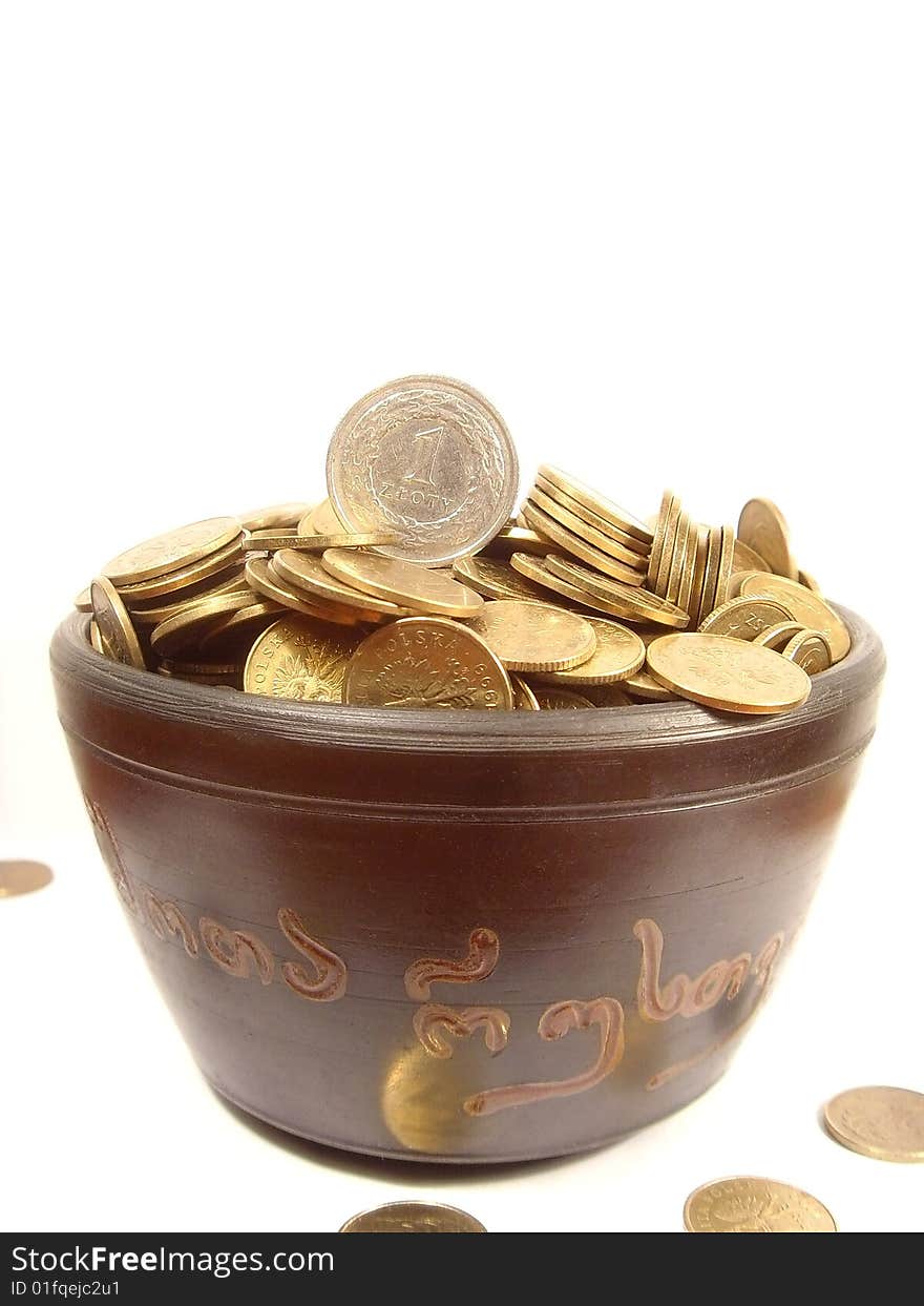 Bowl full of polish coins. Bowl full of polish coins