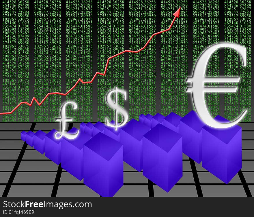 Illustration on the concept of growth in the euro. Illustration on the concept of growth in the euro