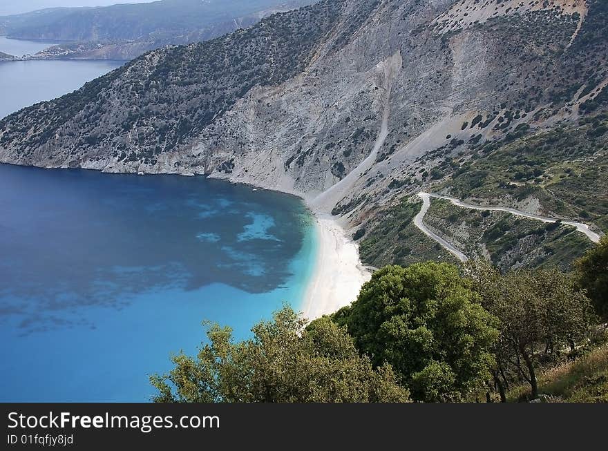 View of myrton beach on the island of Cefalonia Greece