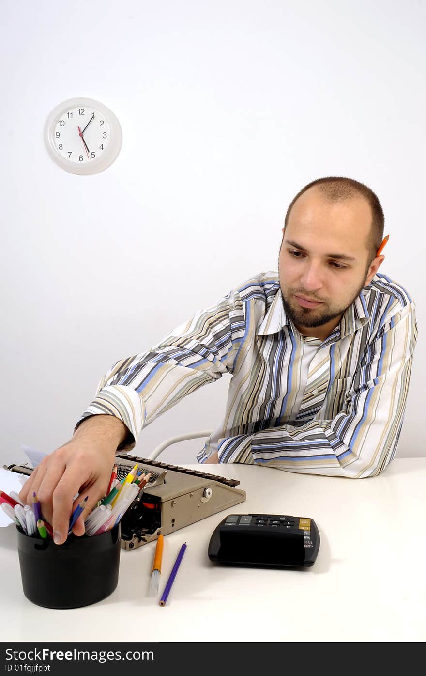 Man typing on Old Typewriter