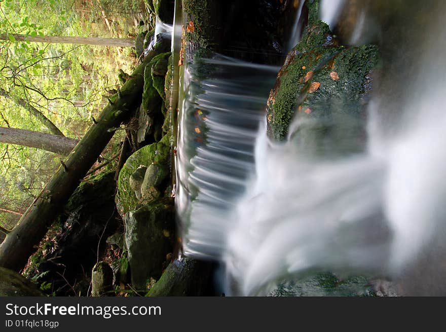 Mountain waterfall in bohemia