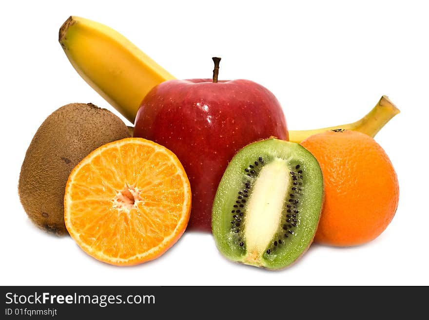 Kiwi, mandarines, apple and banana