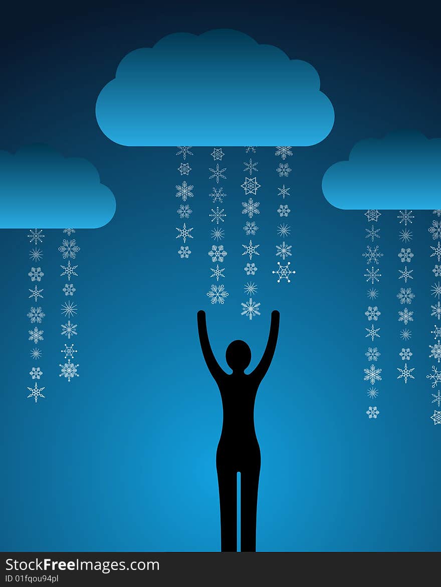 Abstract background with woman clouds and snow. Abstract background with woman clouds and snow