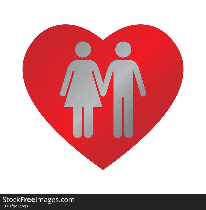 Red and grey heart with steal couple. Red and grey heart with steal couple