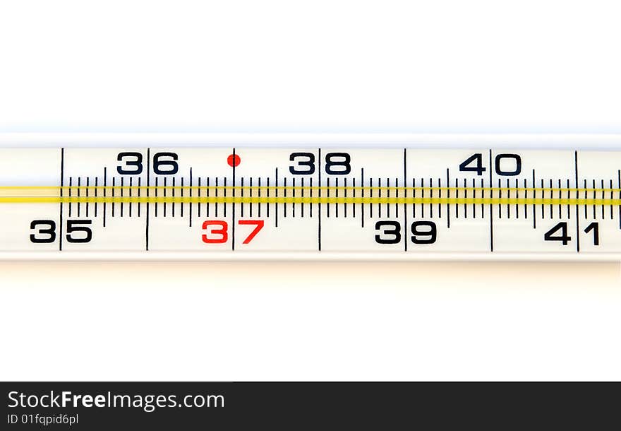 Part of medical thermometer on a white background. Part of medical thermometer on a white background.