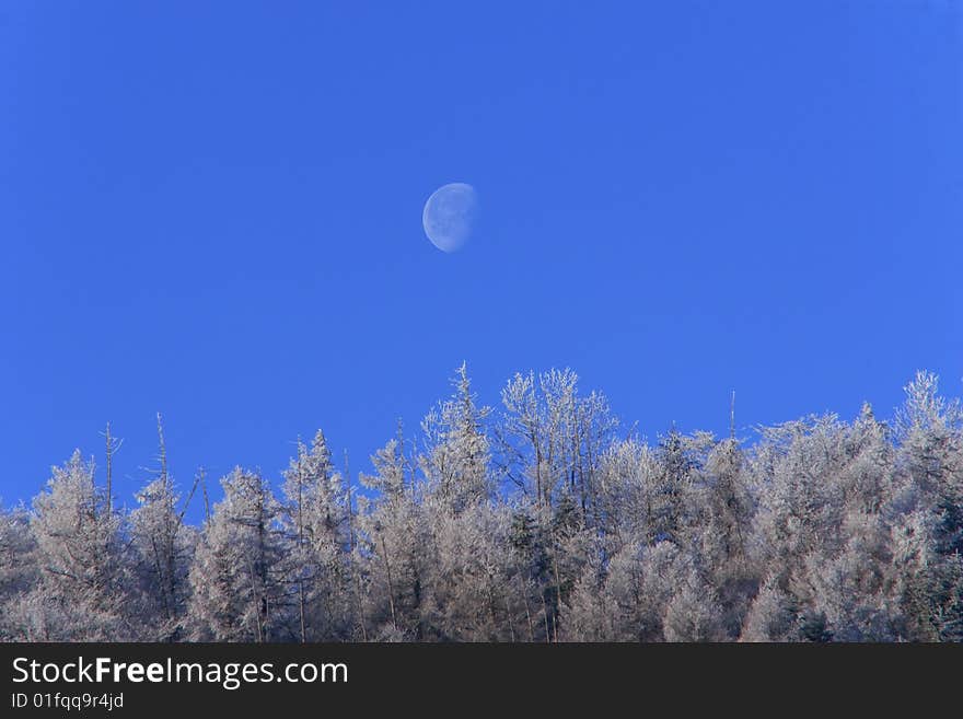 Snow mountain and the moon