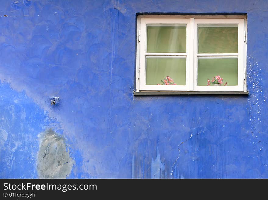 Window in old abandoned blue house. Window in old abandoned blue house