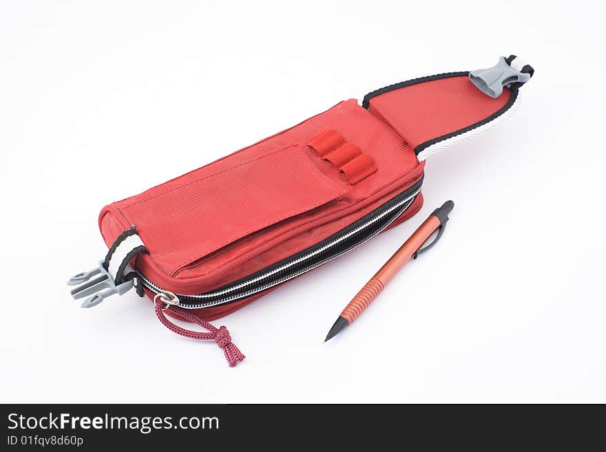 Pencil case on white background. Pencil case on white background