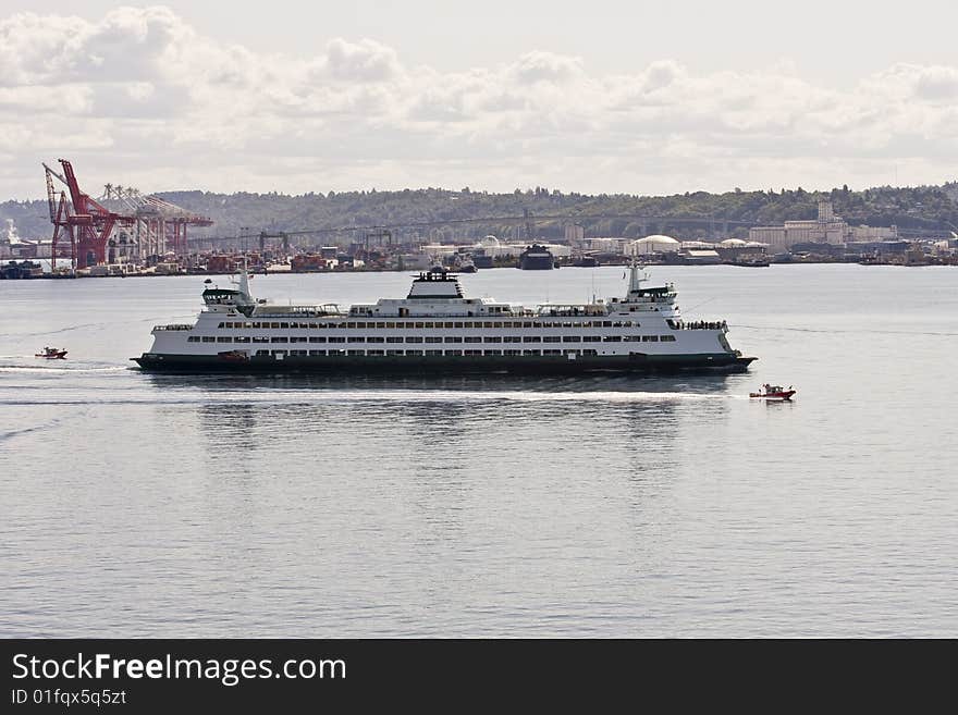 Large Ferry Crossing Busy Bay