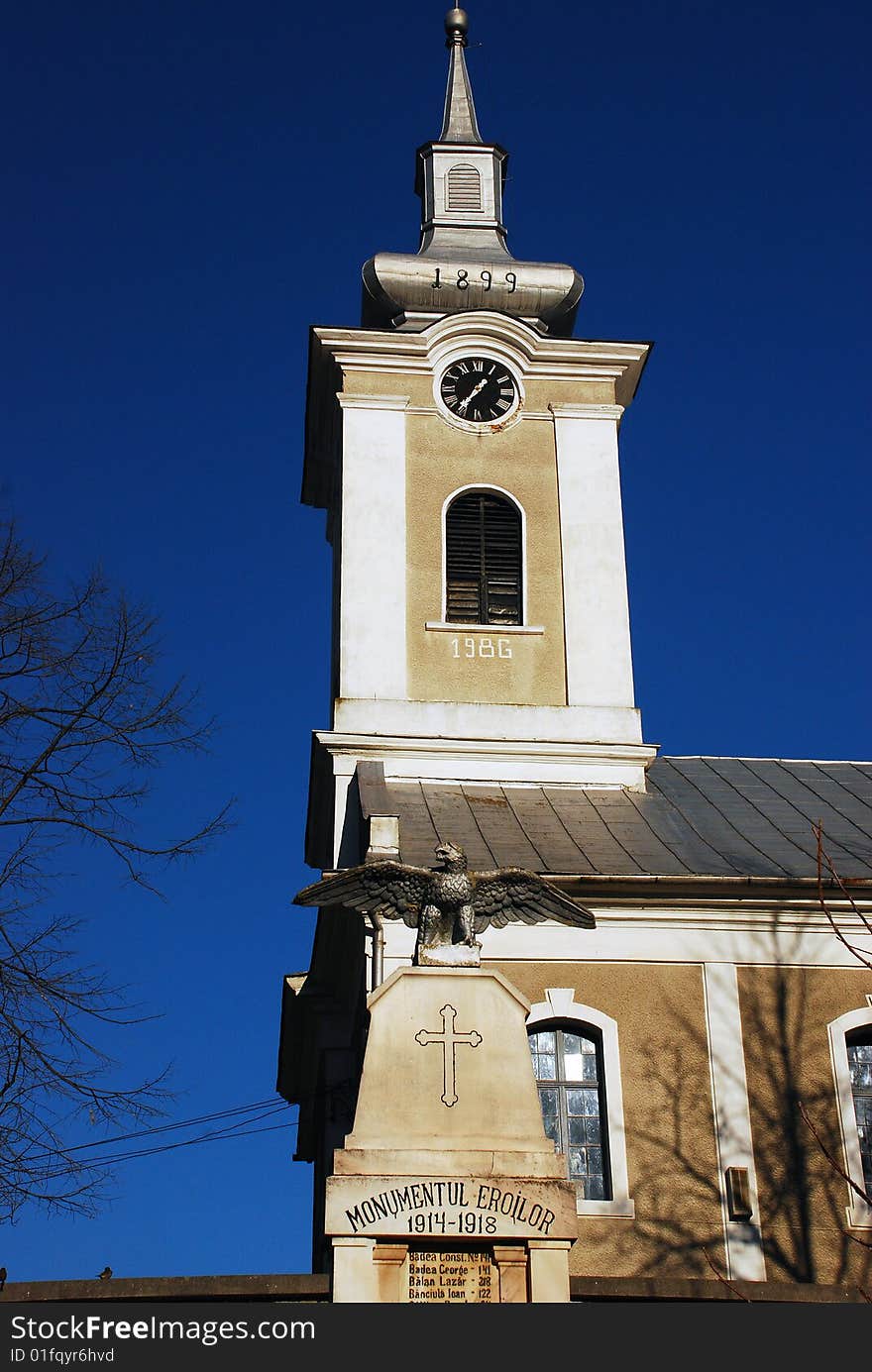 An orthodox church and a monumet. An orthodox church and a monumet