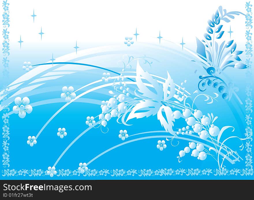 Illustration with blue floral background. Illustration with blue floral background