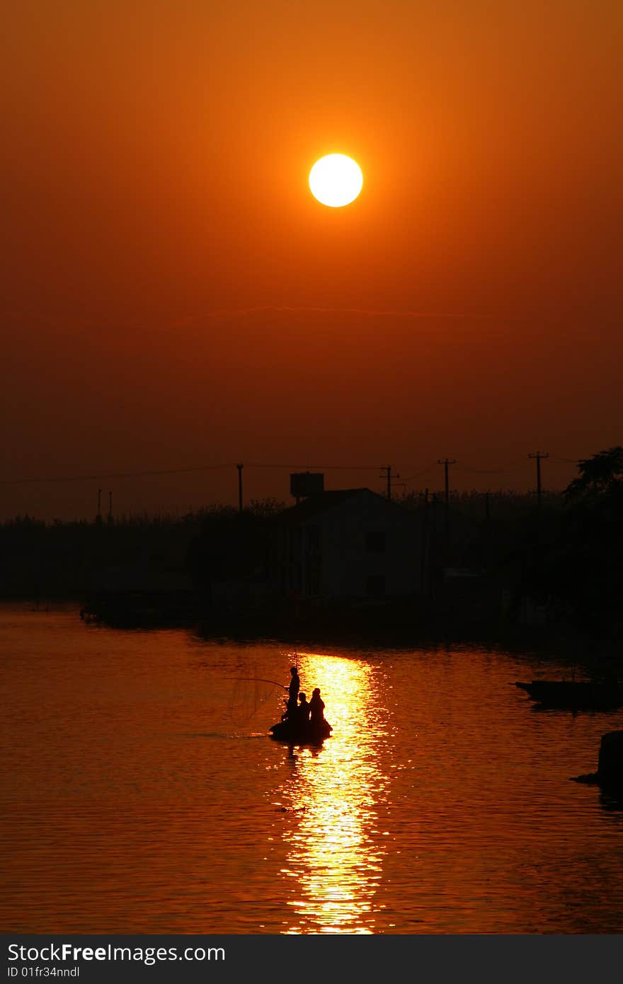 Canal Town Sunset In Southern China