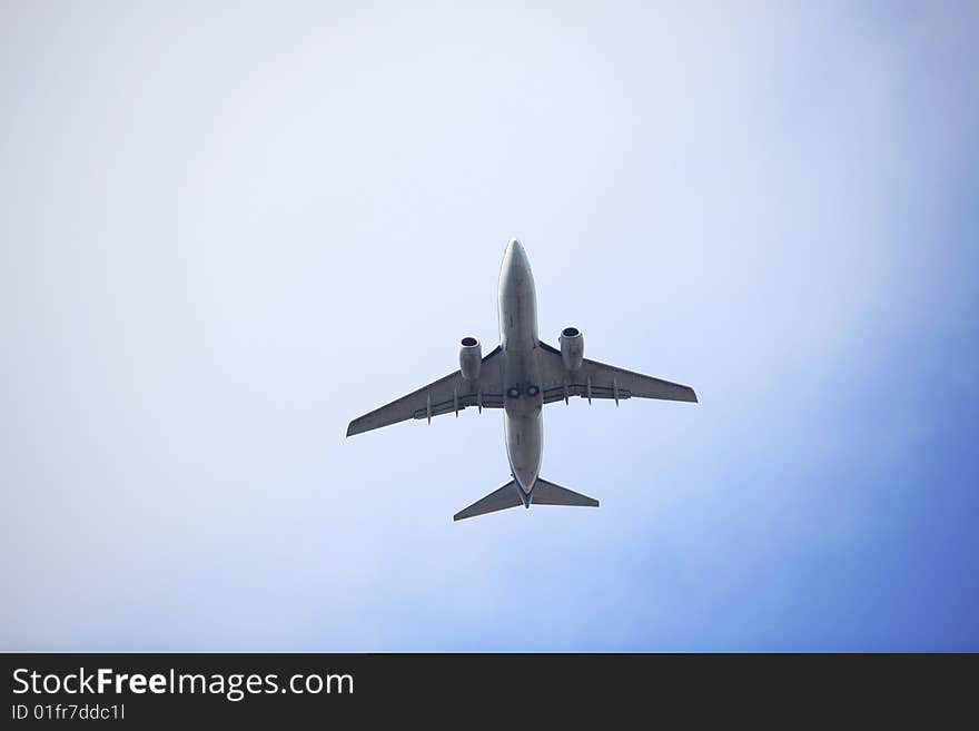 The airplane with blue sky.