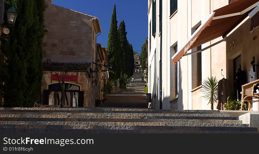 The steps of Calvaria in a village of Majorca in Spain