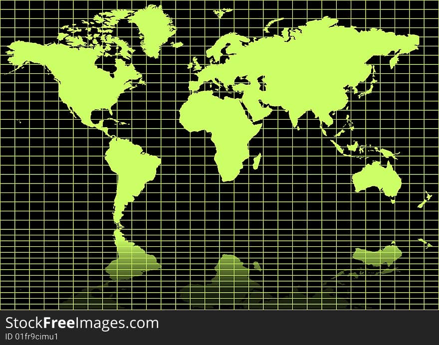 Illustration of the world map with reflection. Illustration of the world map with reflection