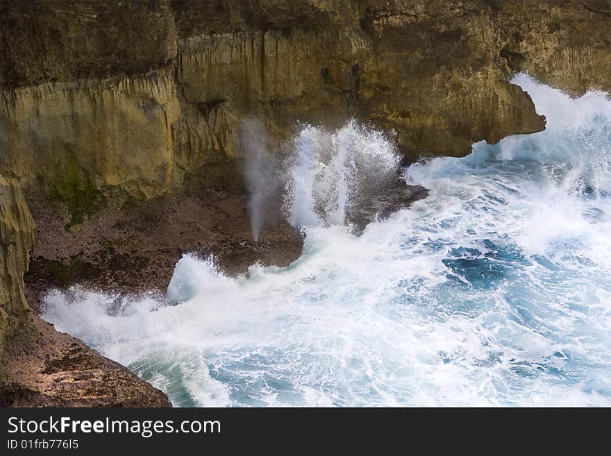 Waves crashing on cliffs in Barbados