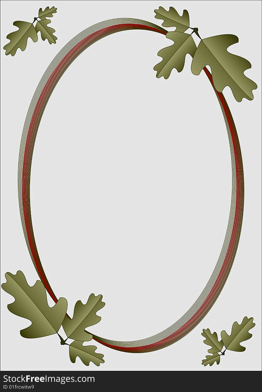 Oval frame, decorated oak leaves. Abstract illustration.