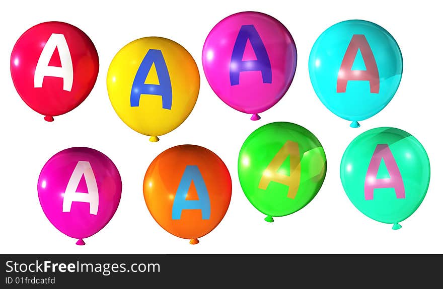 Letter a isolated on colorful balloons