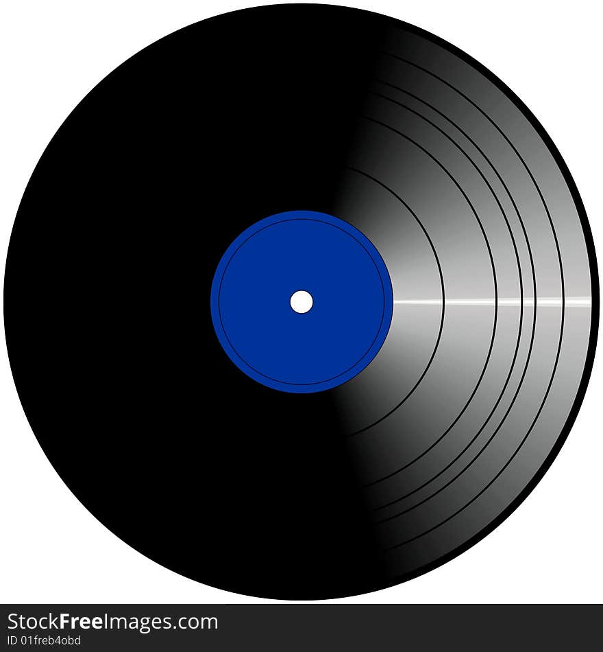 Vintage vinyl gramophone record with dark blue label on white. Vintage vinyl gramophone record with dark blue label on white.