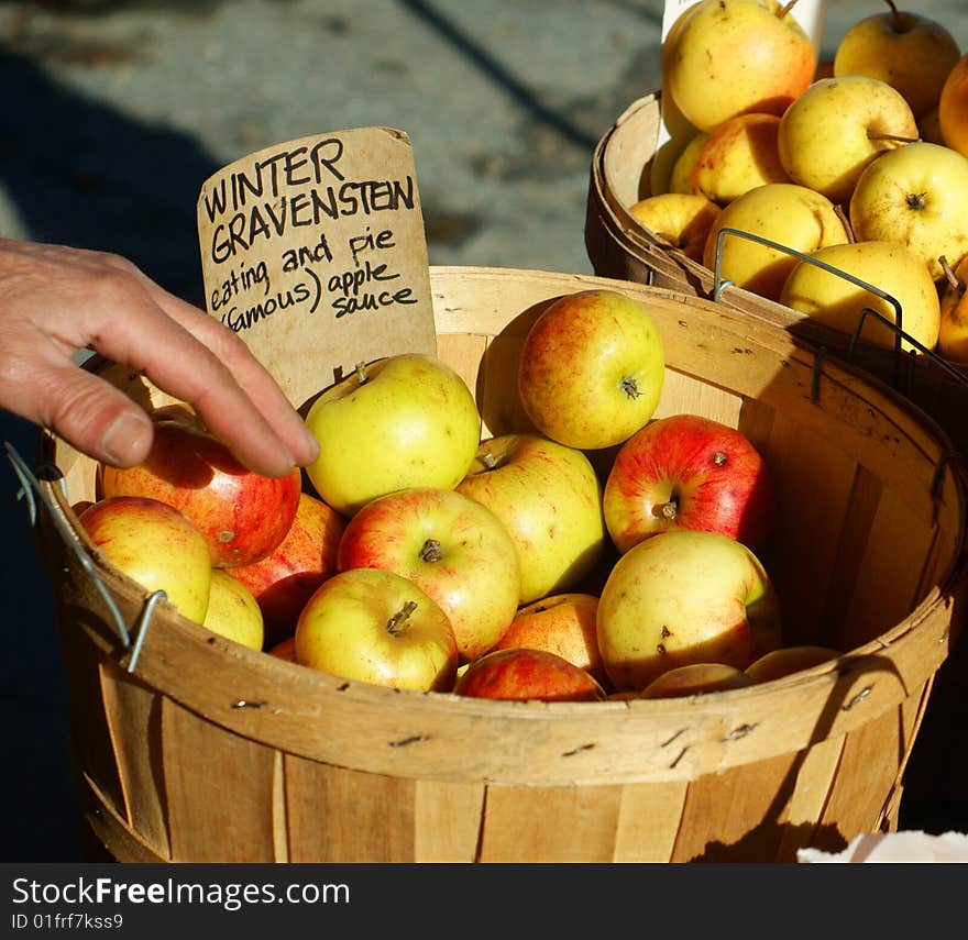 Late fall organic apples being shown for sale in a rural town in New England.