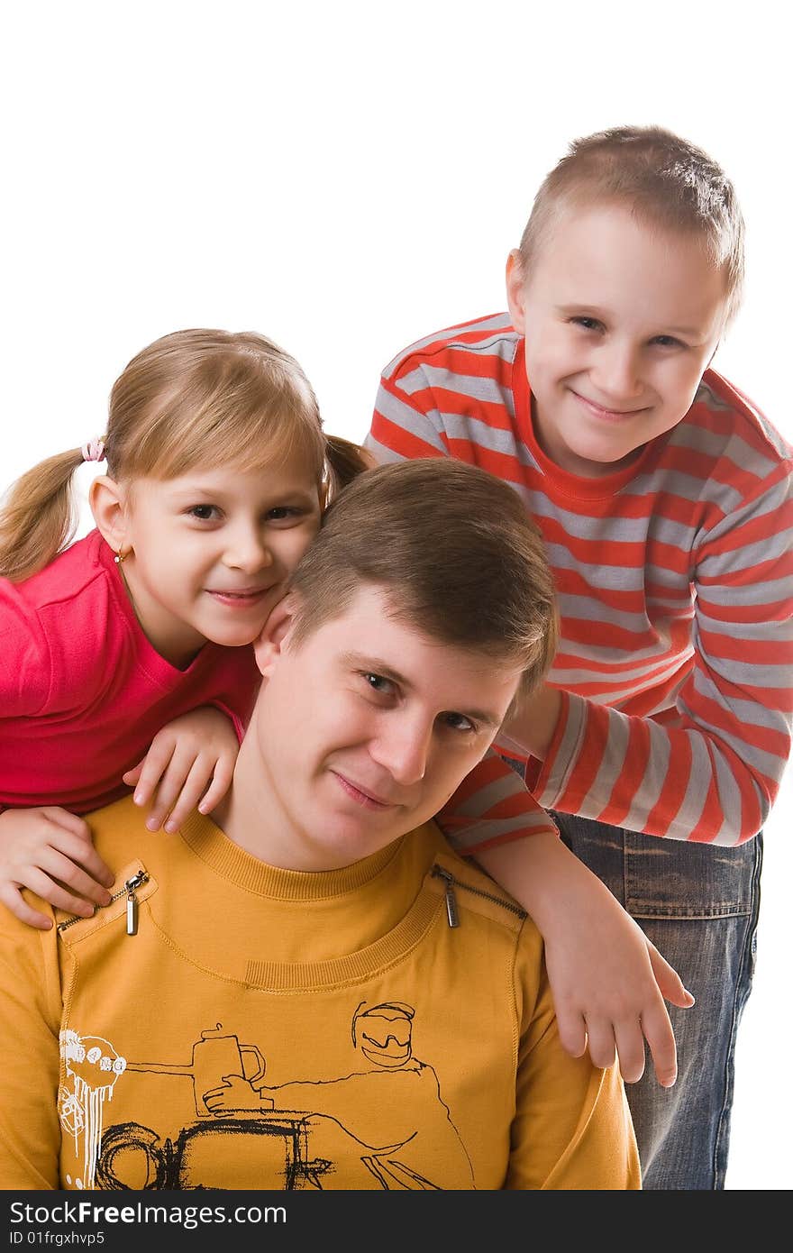 Cheerful family isolated on a white background. Cheerful family isolated on a white background