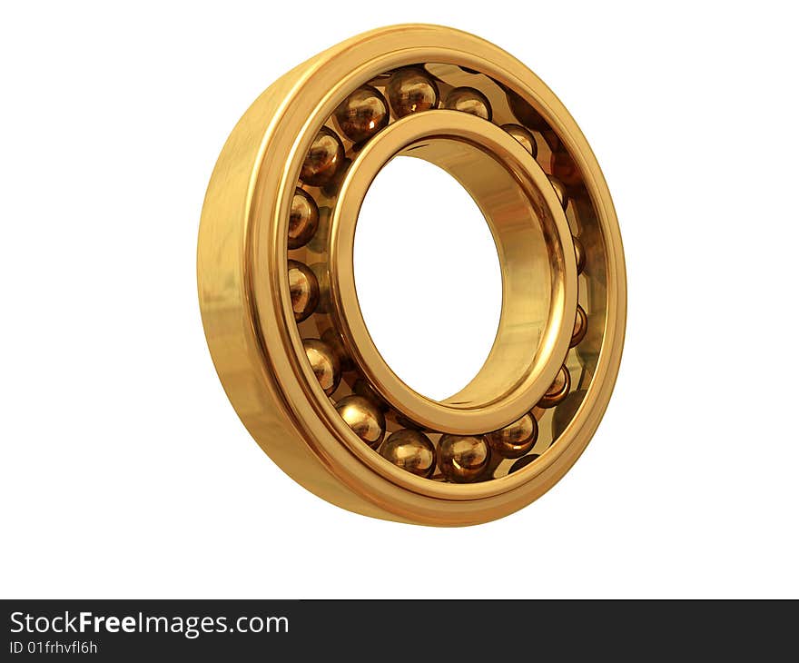 Golden jointed ball bearing on white. Golden jointed ball bearing on white