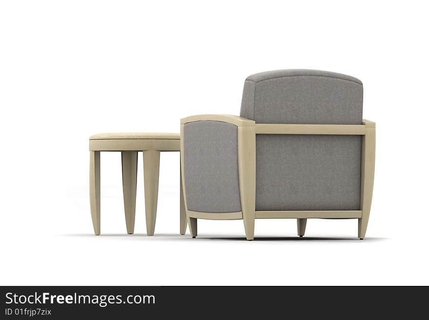 Armchair and coffee table on light background. Armchair and coffee table on light background