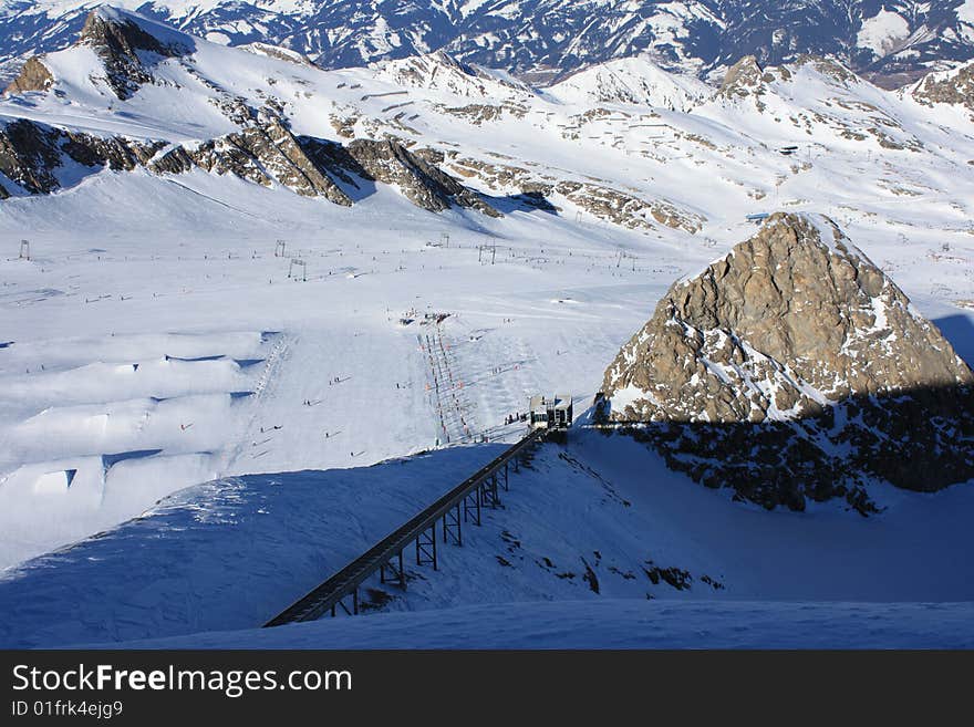 Austria. Mountains. The Alpes.Snow. The sun. Mountain tops.