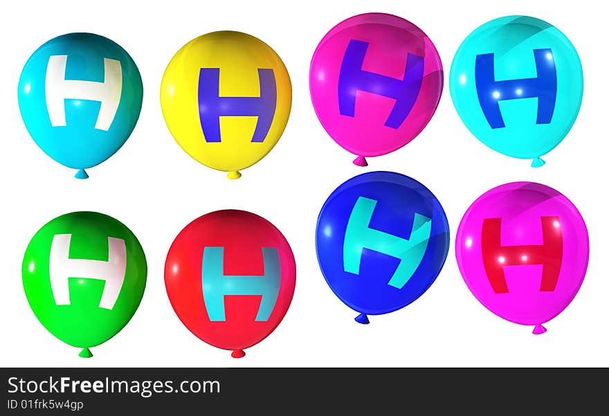 Letter h isolated on colorful balloons