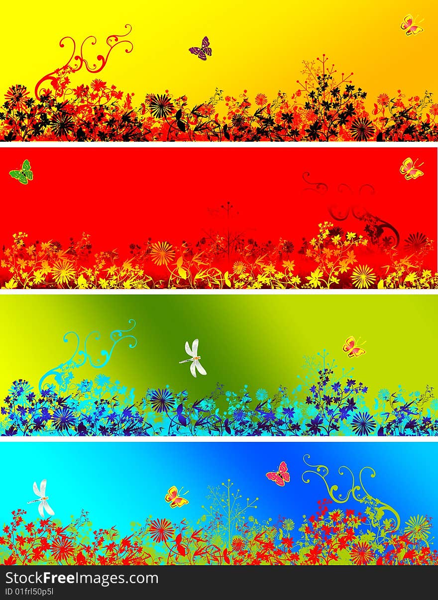 Colors spring banner with butterfly